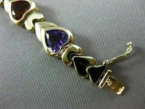 12CT Lab Created Multi Gemstone Pretty Heart Love Bracelet 14KYellow Gold Plated - Picture 4 of 8