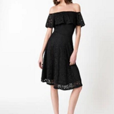 Iconic Black Lace Off Shoulder Ruffle Swing Dress Size XL NWT (unique vintage)