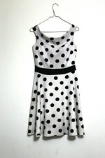White polka dress print Swing 1950s 60s skater Hepburn rockabilly preowned