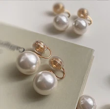 1 Pair Clip On Round 8/10/12/14mm White Article Pearl Non Piercing Earrings