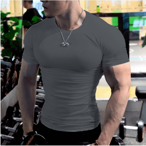 Mens Slim Fit Crew Neck T Shirt Muscle Top Gym Short Sleeve Plain Sports Tee - Picture 15 of 22