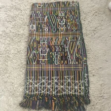 Guatemalan Textile With Fringe Multicolor Fully Embroidered  55x28”