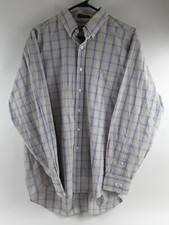 Chaps Shirt Men's Size 16-16.5 34/35 Tan Blue Check Twill Button Down