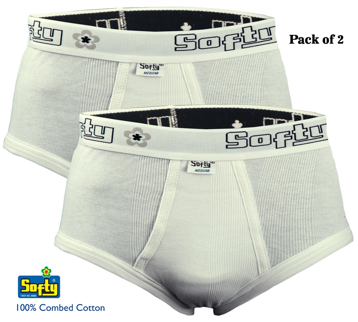 SOFTY® 2 PIECE Mens RIB fabric 100% Cotton Briefs Underpants Slips Pants  Brief