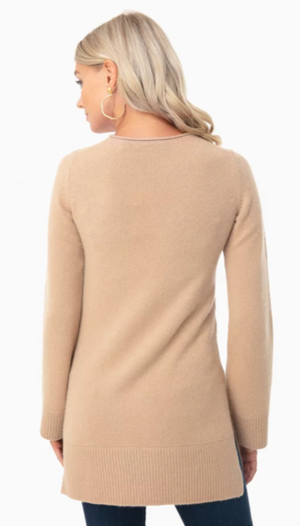Vince Cashmere Crew Neck Tunic Top Sweater XS Camel Brown 