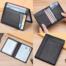 Soft Genuine Leather Slim Mini ID Holder Card Case Front Pocket Leather Wallets