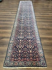 Indo Per'sian Runner Rug 2.8 x 12, Navy Blue, Floral, Fine 270 KPSI
