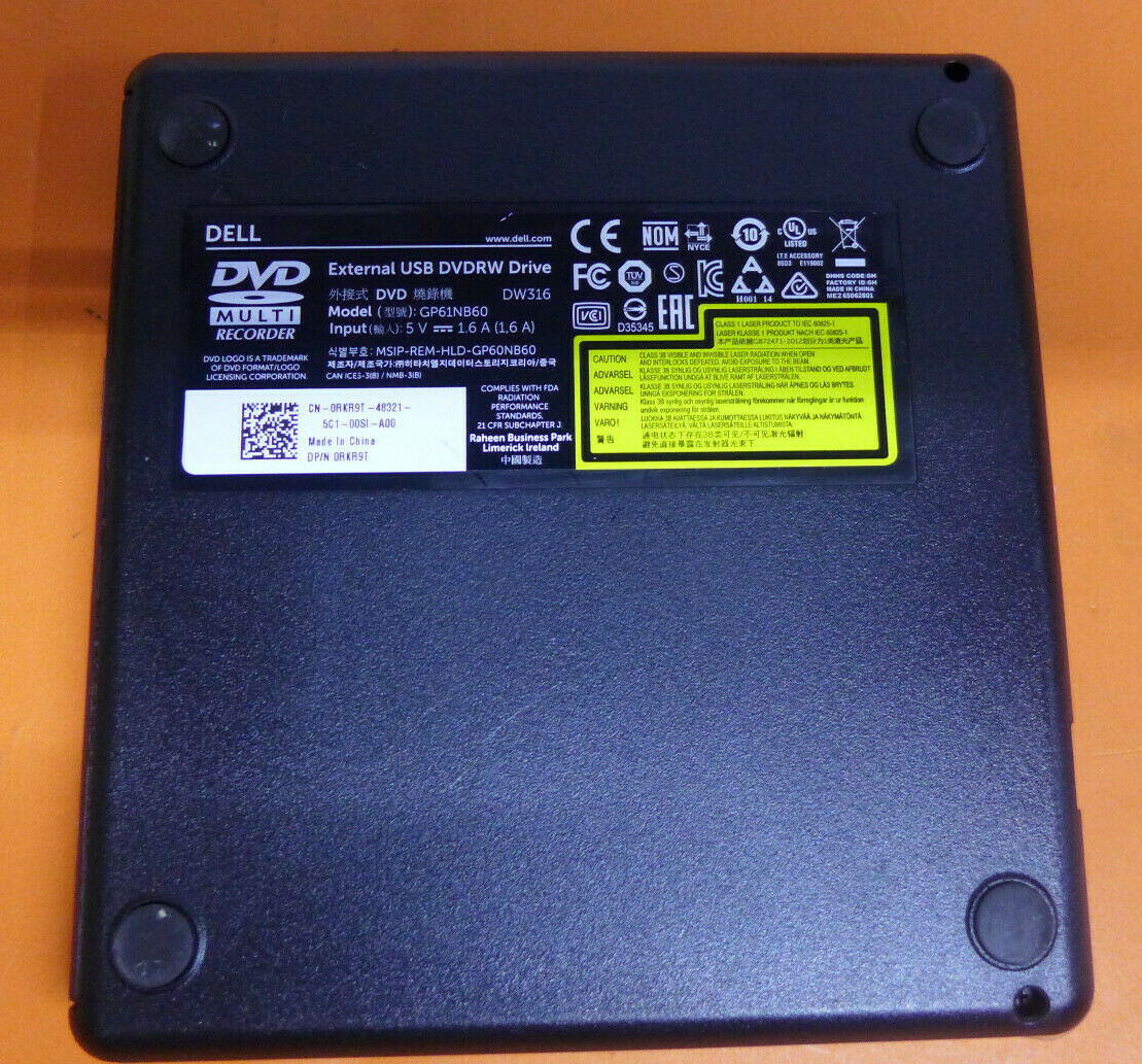 Genuine Dell DW316 External DVD-RW USB Optical Drive w/Cable