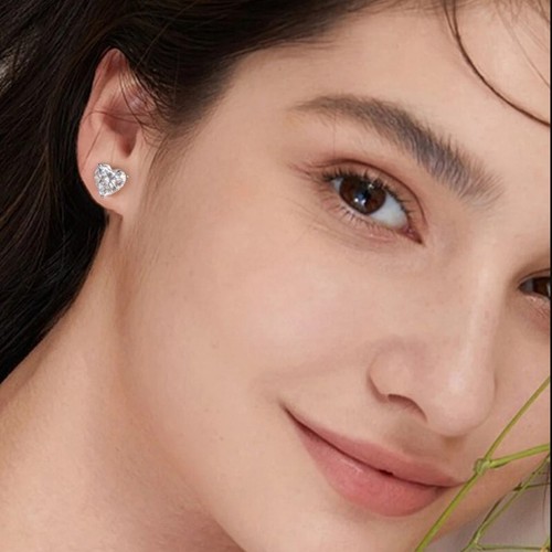 1-4ct Heart Cut Moissanite Stud Earrings 925 Sterling Silver 18K Gold Plated GRA - Picture 14 of 22