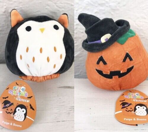 Squishmallow 2022 Halloween 8" Paige & Holly Owl Pumpkin Flip-A-Mallow NWT Softy - Afbeelding 1 van 7
