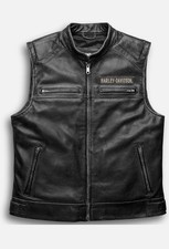 Harley Davidson's Vest Men&rsquo;s Passing Link Motorcycle Real Leather Cow Biker