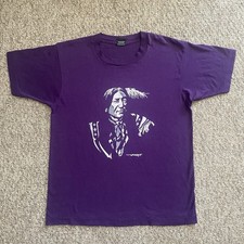 Native American T Shirt Mens Large Purple Screen Stars Single Stitch Vintage S/S