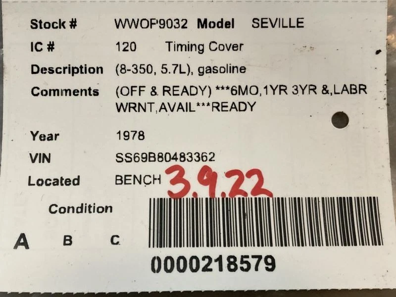 Cubierta de distribución 8-307 5,0 L compatible con 68-85 TORONADO 616925 Foto 3 de 4