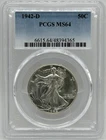 1942-D Walking Liberty Half Dollar 50C - PCGS MS-64 Bright White