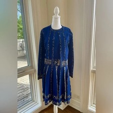 Alexander McQueen Blue/White Floral Jacquard Knit Fit And Flare SS Dress L