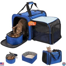 Expandable Cat Carrier with Litter Box & Bowl - Soft-Sided Travel for Cats/Pups