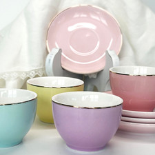 FAO Schwarz Child's Ceramic Tea Set 4 Cups and 4 Saucers No Teapot Pastel Gold