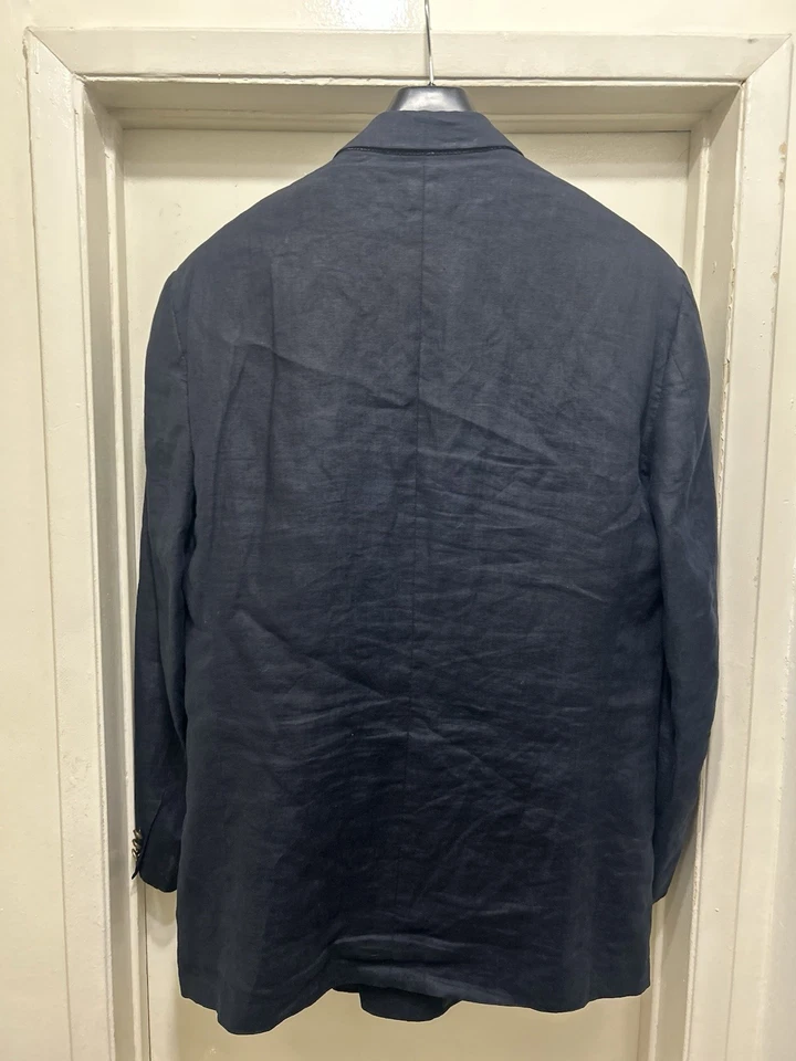 Blazer De Colección Ermenegildo Zegna 100% Lino Para Hombres 54R Yachting Doble Pecho Azul Foto 2 de 4