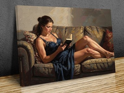Blau und Gold zeitgenössisches Ölgemälde - strukturierter Leinwanddruck von Lady Reading