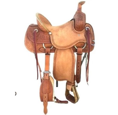 Leather Horse Saddle Western Wade Tree A Fork Work Tooled Carved Ranch Roping