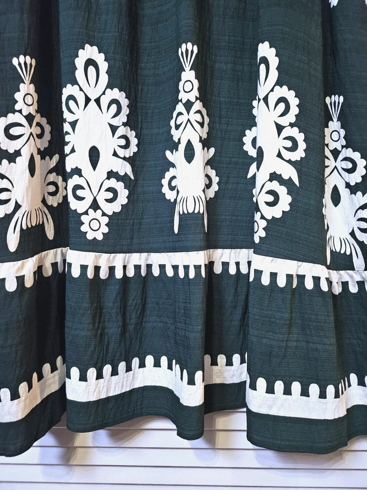 Maxi Vestido Largo Estampado Volantes 3/4 Dk Verde/Crema 2XL Foto 3 de 4