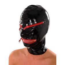 Latex Rubber Hood with Zippers for Eyes Mouth Fetish Mask BDSM Party Costume