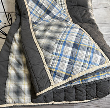 Pottery Barn Teem TWIN Patchwork Quilt Comforter Gray Blue Plaid Back