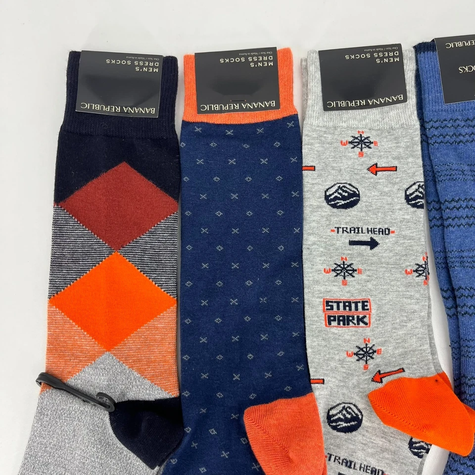 Lote de 4 calcetines de vestir Banana Republic para hombre talla única azul naranja media pantorrilla nuevos con etiquetas Foto 3 de 4