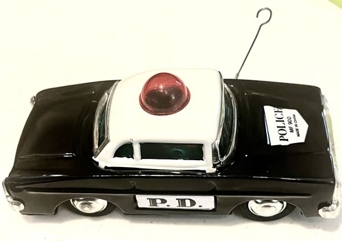 Vintage Police Sparkling Tin Squad Car Black w/Box Friction Power Sparks 5.5"