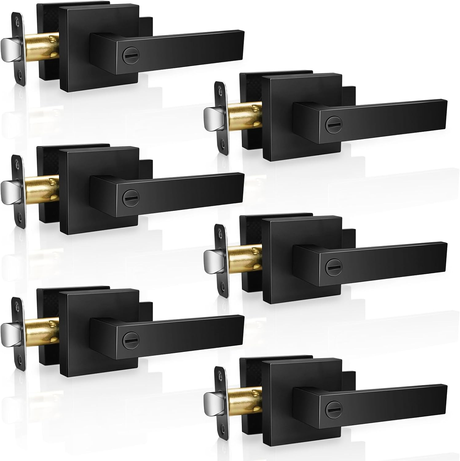 6 Pack Modern Black Door Handles Privacy Levers Knobs