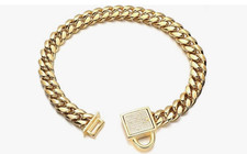 New Gold Dog Chain Bling Collar/Bone Charm 26"