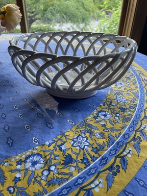 Vntg Williams Sonoma Eucalyptus Stoneware Woven Bread Basket Fruit White Bowl EC