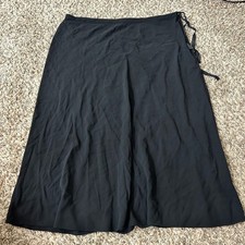 Eileen Fisher 100 Silk Black Side Tie Long Skirt Sz L