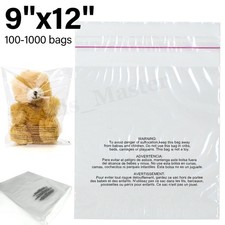 9x12 Clear Poly Bags with Suffocation Warning Resealable OPP Cello Merchandise