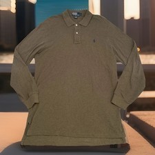 Vtg Polo Ralph Lauren Mens L Polo Shirt Large Green Rugby Long Sleeve 90s Preppy
