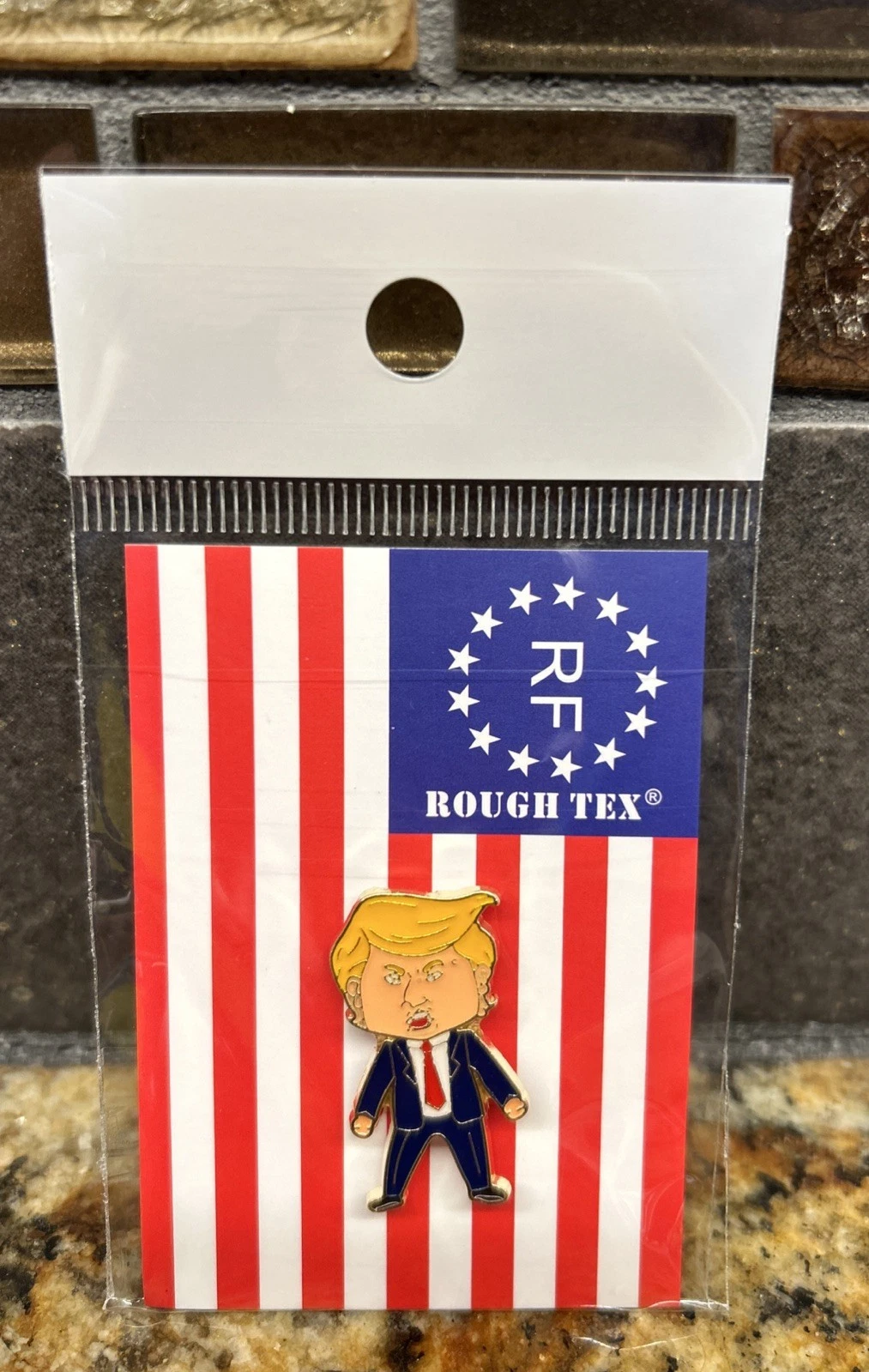 NEW Trump HAPPY Lapel PIN & FREE U.S. Flag PIN
