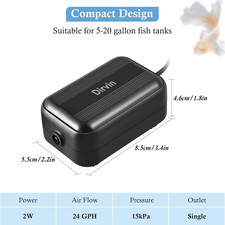 2W 3.5W Powerful Aquarium Air Pump -24GPH/80GPH Quiet Fish Tank Aerator with ...