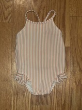 Baby Girls Burberry Coral Nova Check Seersucker Bathing Suit Swim Suit 9 Months