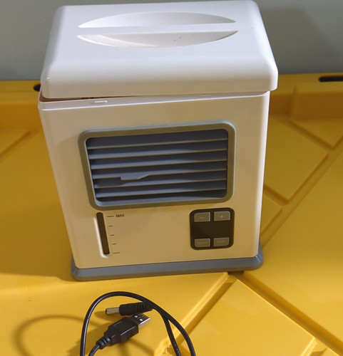 Portable USB Water Evaporative Cooler, White/Gray, Push Button, Timer, Handle