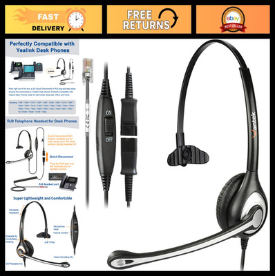 Noise Cancelling Office Headset with Quick Disconnect Cord, RJ9 Compatible VoIP