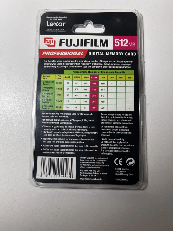 **NEW** GENUINE Fujifilm 512mb MEMORY STICK PRO Card  (Sony digital cameras) - Image 2 of 2
