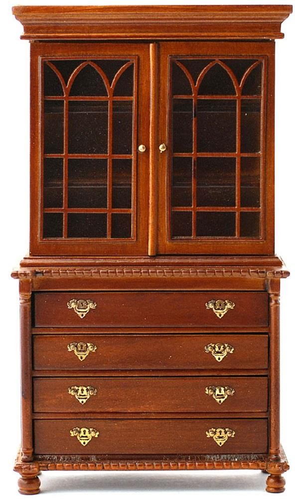 Dolls House Walnut Dresser Cabinet with Drawers Miniature Study Office Furniture
