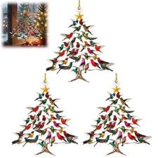 3 Hummingbird Christmas Ornaments, Colorful Hummingbird Decor, Stacked