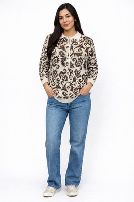 Benetton Sweater Boho Cottagecore Wool Alpaca Baroque Print Womens XL Euro 50