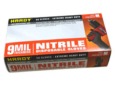 Hardy 9 mil Nitrile Gloves Extreme Heavy Duty Powder Free Medium Box of 50