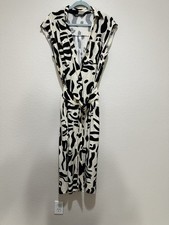 Zara Black & Cream Print Button-Front Midi Dress • Women’s M • Tie Waist