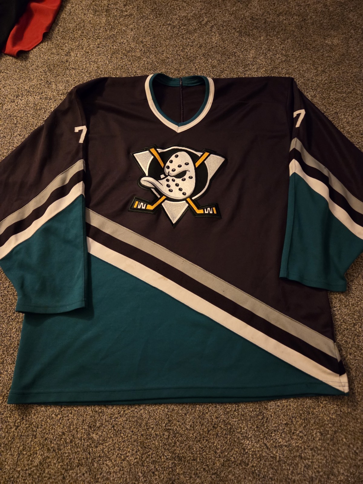 Vintage CCM Mighty Ducks Of Anaheim Jersey Medium Purple Hockey 90s NHL Teal XL