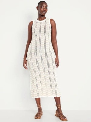old navy white crochet dress Fit & Flare Crochet-Bodice Maxi Dress