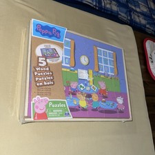 DreamWorks Peppa Pig 5 Wood Puzzles Wooden Storage Box NIB Sealed mADA