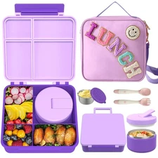 Kids Bento Lunch Box with 8oz Soup Thermo, Kids Leakproof Lunch Food Containe...